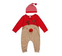 Neonato Ragazzi Ragazze Natale A Manica Lunga Carino Naso Rosso Cartone Animato Renna Pigiama Tuta Banda Cappello Set Tuta Adatto per 6 12 Mesi (80 cm)