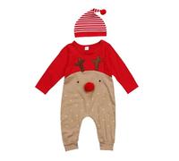 Neonato Ragazzi Ragazze Natale Manica Lunga Carino Naso Rosso Cartone Animato Renna Pigiama Tuta Banda Cappello Set Tuta (Adatto per 0 6 Mesi di Altezza 70cm)