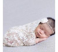 Neonato/ragazzo nappe in pizzo avvolgere fascia Swaddle bambino fotografia Prop (Bianco)