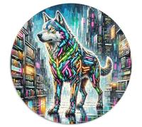 NeonBattleWolf 1000 Pezzi Puzzle Magic Fantasy Forma Rotonda Puzzle Per Lei O Lui Giochi Da Tavolo Arte Ecofriendly 1000pcs (67.5x67.5cm)