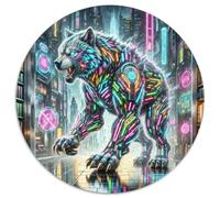 NeonBattleWolf 1000 Pezzi Puzzle Magic Fantasy Forma Rotonda Puzzle Per Lei O Lui Regalo Arte Ecofriendly 1000pcs (67.5x67.5cm)