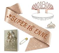 NEONSKY Fascia Compleanno Donna con Corona e Spilla Mini Corona, Set Regalo Elegante per 18 21 30 40 50 60 70 80 Anni, Include Fascia Personalizzata, Corona, Biglietto con Busta Kraft (18 anni)