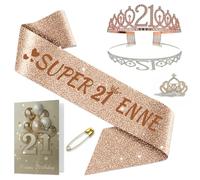 NEONSKY Fascia Compleanno Donna con Corona e Spilla Mini Corona, Set Regalo Elegante per 18 21 30 40 50 60 70 80 Anni, Include Fascia Personalizzata, Corona, Biglietto con Busta Kraft (21 anni)