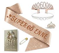 NEONSKY Fascia Compleanno Donna con Corona e Spilla Mini Corona, Set Regalo Elegante per 18 21 30 40 50 60 70 80 Anni, Include Fascia Personalizzata, Corona, Biglietto con Busta Kraft (60 anni)
