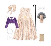 Neonvyn Costume da vecchia signora per bambini, vestito del centenario S | Set completo per vestire la nonna, vestibilità adatta ai bambini, ideale per il centesimo giorno di scuola, feste in costume