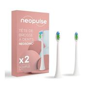 NEOPULSE® - Confezione da 2 Testine Morbide Bianche per Spazzolino Elettrico Sonico NEOSONIC® - Compatibile NEOKIDS® - Tecnologia 3D - Indicatore di Usura
