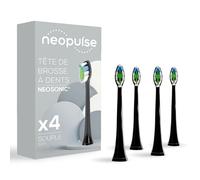 NEOPULSE® - Confezione da 4 Testine Morbide Nere per Spazzolino Elettrico Sonico NEOSONIC® - Compatibile NEOKIDS® - Tecnologia 3D - Indicatore di Usura