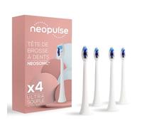 NEOPULSE® - Confezione da 4 Testine Ultra-Morbide Bianche per Spazzolino Elettrico Sonico NEOSONIC® - Compatibile NEOKIDS® - Gengive Sensibili - Indicatore di Usura