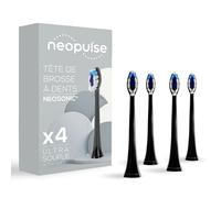 NEOPULSE® - Confezione da 4 Testine Ultra-Morbide Nere per Spazzolino Elettrico Sonico NEOSONIC® - Compatibile NEOKIDS® - Gengive Sensibili - Indicatore di Usura