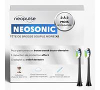 NEOPULSE® - Testine Morbide Nere 3D per NEOSONIC® - Confezione da 2 - Setole Morbide con Indicatore di Usura - Compatibili NEOKIDS®