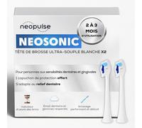 NEOPULSE® - Testine Ultra-Soffici Bianche 3D per NEOSONIC® - Set da 2 - Setole Extra Morbide con Indicatore di Usura - Compatibili NEOKIDS®