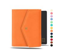 NEORAH - B6 Notebook Sleeve con chiusura a busta con patta + Dotgrid JOURNAL | Custodia in ecopelle + passante per penna | Segnalibri | Tasca anteriore e posteriore | 6 scomparti per carte - ARANCIO