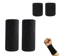 Neoreser 4 Pezzi di Braccialetti Sportivi Neri, Sport Sweatband Uomo Donna, Fasce da Polso Bande, Polsini Elastici per Palestra, Tennis, Corsa (15X8cm, 8x8cm)