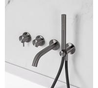 neoro F rubinetto vasca in acciaio inox, miscelatore monocomando, deviatore, 2 uscite, BN0767FSBG#Set4, F grafite spazzolato [Rubinetteria Bagno > Rubinetteria Vasca]