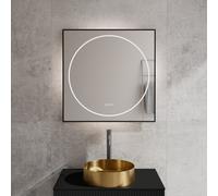 neoro n40 geometric specchio illuminato La: 80 cm, con illuminazione su tutto il perimetro e cornice d’accento nera opaca, BN0073MI, n40 [Specchi > Specchi]