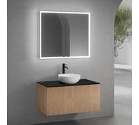neoro n50 line mobile La: 100 cm con 1 scomparto estraibile, con frontale in rovere profilato, lavabo Ø 40 cm bianco opaco, con armadietto a specchio n60 per la Svizzera, BN0064WM+BN0463BPO+BN0403C2+B