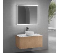 neoro n50 line mobile La: 100 cm con 1 scomparto estraibile, con frontale in rovere profilato, lavabo Ø 40 cm bianco opaco, con armadietto a specchio n60, BN0064WM+BN0463BPO+BN0403C1+BN0493MI, n50 [Mo