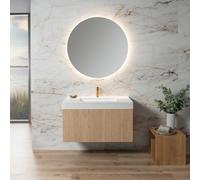 neoro n50 line mobile La: 100 cm con 1 scomparto estraibile, con frontale in rovere profilato, lavabo area con 1 foro rubinetteria bianco opaco, con specchio, BN0463BPO+BN0154WM+BEA034MI, n50 [Mobili