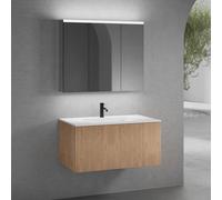 neoro n50 line mobile La: 100 cm con 1 scomparto estraibile, con frontale in rovere profilato, lavabo con 1 foro rubinetteria bianco opaco, con armadietto a specchio, BN0096WM+BN0463BPO+BN0474MI, n50 
