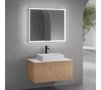 neoro n50 line mobile La: 100 cm con 1 scomparto estraibile, con frontale in rovere profilato, lavabo La: 58 cm bianco opaco, consolle bianco opaco, con armadietto a specchio n60, BN0065WM+BN0463BPO+B