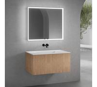 neoro n50 line mobile La: 100 cm con 1 scomparto estraibile, con frontale in rovere profilato, lavabo senza fori rubinetteria bianco opaco, con armadietto a specchio n60, BN0097WM+BN0463BPO+BN0493MI, 