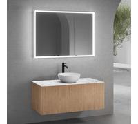 neoro n50 line mobile La: 120 cm con 1 scomparto estraibile, con frontale in rovere profilato, lavabo Ø 45 cm bianco opaco, con armadietto a specchio n60 per la Svizzera, BN0106WM+BN0464BPO+BN0404C1+B