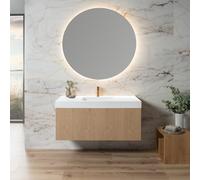 neoro n50 line mobile La: 120 cm con 1 scomparto estraibile, con frontale in rovere profilato, lavabo area con 1 foro rubinetteria bianco opaco, con specchio, BN0464BPO+BN0155WM+BEA056MI, n50 [Mobili