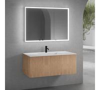 neoro n50 line mobile La: 120 cm con 1 scomparto estraibile, con frontale in rovere profilato, lavabo con 1 foro rubinetteria bianco opaco, con armadietto a specchio n60, BN0100WM+BN0464BPO+BN0494MI, 