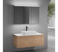 neoro n50 line mobile La: 120 cm con 1 scomparto estraibile, con frontale in rovere profilato, lavabo La: 58 cm bianco opaco, consolle bianco opaco, con armadietto a specchio, BN0065WM+BN0464BPO+BN040