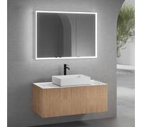 neoro n50 line mobile La: 120 cm con 1 scomparto estraibile, con frontale in rovere profilato, lavabo La: 58 cm bianco opaco, con armadietto a specchio n60, BN0065WM+BN0464BPO+BN0404C1+BN0494MI, n50 [