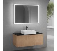 neoro n50 line mobile La: 120 cm con 1 scomparto estraibile, con frontale in rovere profilato, lavabo La: 58 cm bianco opaco, con armadietto a specchio n60, BN0065WM+BN0464BPO+BN0404C2+BN0494MI, n50 [