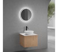 neoro n50 line mobile La: 60 cm con 1 scomparto estraibile, con frontale in rovere profilato, lavabo Ø 40 cm bianco opaco, consolle bianco opaco, con specchio, BN0064WM+BN0461BPO+BN0401WM+BN0021MI, n5