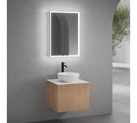 neoro n50 line mobile La: 60 cm con 1 scomparto estraibile, con frontale in rovere profilato, lavabo Ø 40 cm bianco opaco, consolle bianco opaco, con armadietto a specchio n60, BN0064WM+BN0461BPO+BN04
