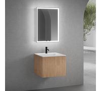 neoro n50 line mobile La: 60 cm con 1 scomparto estraibile, con frontale in rovere profilato, lavabo con 1 foro rubinetteria bianco opaco, con armadietto a specchio n60, BN0092WM+BN0461BPO+BN0491MI, n