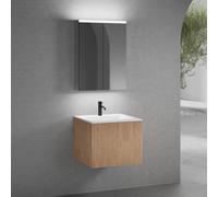neoro n50 line mobile La: 60 cm con 1 scomparto estraibile, con frontale in rovere profilato, lavabo con 1 foro rubinetteria bianco opaco, con armadietto a specchio, BN0092WM+BN0461BPO+BN0472MI, n50 [