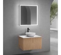 neoro n50 line mobile La: 80 cm con 1 scomparto estraibile, con frontale in rovere profilato, lavabo Ø 45 cm bianco opaco, con armadietto a specchio n60 per la Svizzera, BN0106WM+BN0462BPO+BN0402C1+BN