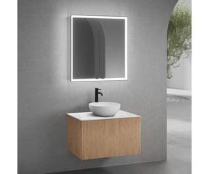 neoro n50 line mobile La: 80 cm con 1 scomparto estraibile, con frontale in rovere profilato, lavabo Ø 45 cm bianco opaco, con armadietto a specchio n60, BN0106WM+BN0462BPO+BN0402C1+BN0492MI, n50 [Mob
