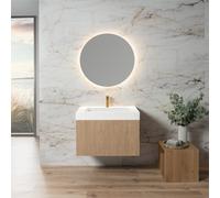neoro n50 line mobile La: 80 cm con 1 scomparto estraibile, con frontale in rovere profilato, lavabo area con 1 foro rubinetteria bianco opaco, con specchio, BN0462BPO+BN0153WM+BEA033MI, n50 [Mobili d