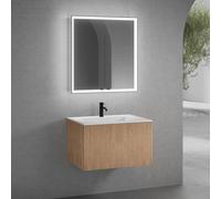 neoro n50 line mobile La: 80 cm con 1 scomparto estraibile, con frontale in rovere profilato, lavabo con 1 foro rubinetteria bianco opaco, con armadietto a specchio n60, BN0094WM+BN0462BPO+BN0492MI, n
