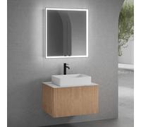 neoro n50 line mobile La: 80 cm con 1 scomparto estraibile, con frontale in rovere profilato, lavabo La: 58 cm bianco opaco, con armadietto a specchio n60 per la Svizzera, BN0065WM+BN0462BPO+BN0402C1+