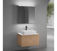 neoro n50 line mobile La: 80 cm con 1 scomparto estraibile, con frontale in rovere profilato, lavabo La: 58 cm bianco opaco, consolle bianco opaco, con armadietto a specchio, BN0065WM+BN0462BPO+BN0402