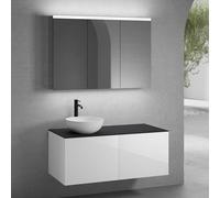 neoro n50 lunghezza mobile La: 120 cm con 2 estraibili, lavabo Ø 45 cm bianco opaco, con armadietto a specchio per la Svizzera,, BN0106WM+2#BN0431WH+BN0404BM+BN0488MI, n50 [Mobili da Bagno > Set Mobil