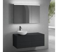 neoro n50 lunghezza mobile La: 120 cm con 4 estraibili, lavabo Ø 40 cm bianco opaco, con armadietto a specchio,, BN0064WM+2#BN0421BM+BN0404BM+BN0475MI, n50 [Mobili da Bagno > Set Mobili da Bagno]