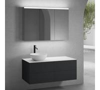 neoro n50 lunghezza mobile La: 120 cm con 4 estraibili, lavabo Ø 40 cm bianco opaco, con armadietto a specchio,, BN0064WM+2#BN0421BM+BN0404WH+BN0475MI, n50 [Mobili da Bagno > Set Mobili da Bagno]