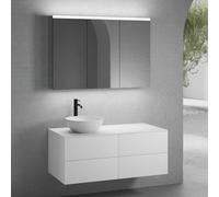 neoro n50 lunghezza mobile La: 120 cm con 4 estraibili, lavabo Ø 40 cm bianco opaco, con armadietto a specchio,, BN0064WM+2#BN0421WM+BN0404WM+BN0475MI, n50 [Mobili da Bagno > Set Mobili da Bagno]