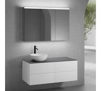 neoro n50 lunghezza mobile La: 120 cm con 4 estraibili, lavabo Ø 40 cm bianco opaco, con armadietto a specchio,, BN0064WM+2#BN0421WM+BN0404GR+BN0475MI, n50 [Mobili da Bagno > Set Mobili da Bagno]