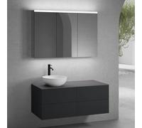 neoro n50 lunghezza mobile La: 120 cm con 4 estraibili, lavabo Ø 45 cm bianco opaco, con armadietto a specchio per la Svizzera,, BN0106WM+2#BN0421BM+BN0404GR+BN0488MI, n50 [Mobili da Bagno > Set Mobil