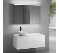 neoro n50 lunghezza mobile La: 120 cm con 4 estraibili, lavabo Ø 45 cm bianco opaco, con armadietto a specchio per la Svizzera,, BN0106WM+2#BN0421WH+BN0404WH+BN0488MI, n50 [Mobili da Bagno > Set Mobil