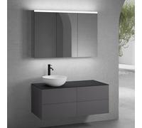 neoro n50 lunghezza mobile La: 120 cm con 4 estraibili, lavabo Ø 45 cm bianco opaco, con armadietto a specchio,, BN0106WM+2#BN0421GR+BN0404BM+BN0475MI, n50 [Mobili da Bagno > Set Mobili da Bagno]