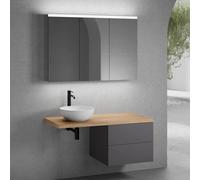 neoro n50 lunghezza mobile La: 120 cm, mobile La: 60 cm con 2 estraibili, lavabo Ø 40 cm bianco opaco, con armadietto a specchio,, BN0064WM+BN0421GR+BN0404W1+BN0475MI, n50 [Mobili da Bagno > Set Mobil